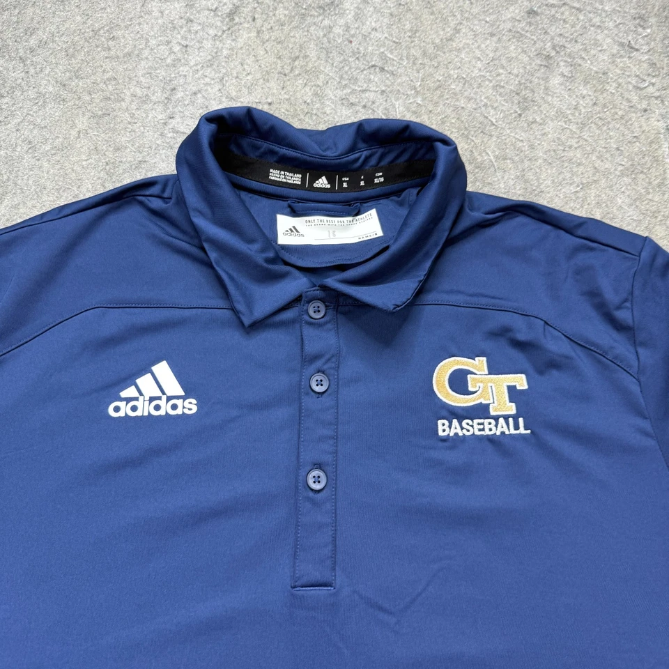 Georgia Tech Yellow Jackets Adidas Polo Shirt Men XL Blue Performance Baseball - Image 1 of 4