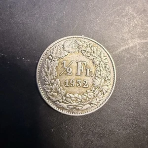 1932 B Switzerland Silver .8350 1/2 FRANC - Swiss Half Franc - R42 - Picture 1 of 2
