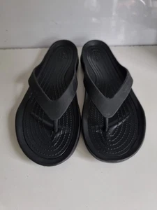 CROCS DESIGNER UK 5 EU 38 WOMENS BLACK FLAT SUMMER FLIP FLOP THONG SANDALS - Picture 1 of 13