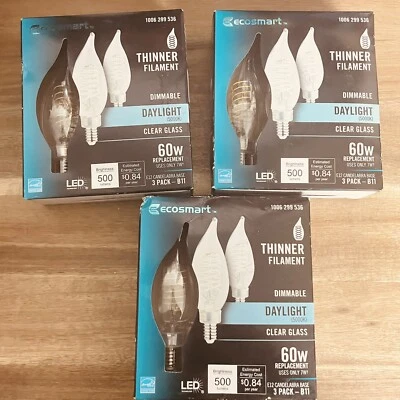 Lot Of 3, Eco Smart Dimmable Candelabra Filament LED Edison Light Bulb (9-Pck) - Image 1 of 3