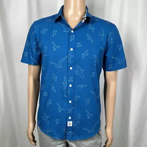 Volcom Men's SM Blue Bird/Seagull Print Classic Fit Short Sleeve Button-Up Shirt - Picture 1 of 7