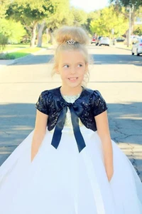 Rose Gold Sequins Capes Flower Girl Bolero Jacket Dress Cover Up Girls Shrug - Picture 1 of 12