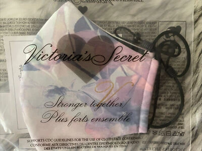 Victoria Secret REUSABLE & Washable Face Mask Pastel Rainbow w/ Gold Logo - Image 1 of 4