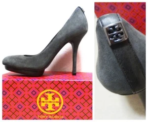 TORY BURCH 8M MANDY Suede Smoke Gray Platform Pumps, stiletto heel - Picture 1 of 9