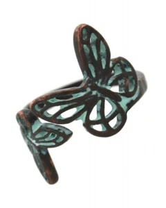 NEW Butterflies Green Copper Patina Vertigris Adjustable Wrap Rhinestone Ring - Picture 1 of 1