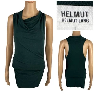 Helmut Lang Womens P Top Ruched Cowl Neck Asymmetric Tank Green Modal Wool - Picture 1 of 9