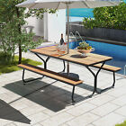 8-person Garden Dining Table Patio Picnic Table Bench Set W/umbrella Hole Brown