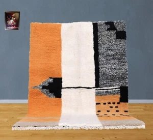 Rug orange and black rug - Beni ourain rug - beni ourain colorful, wool carpet - Picture 1 of 4