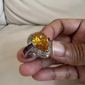 925 Silver Ring w/ Yellow & Purple Stone Size 8.75 - Picture 1 of 7