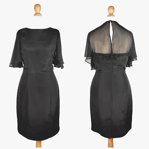 Ted Baker Dress 8 Black Pencil Shift Short Flutter Sleeves Sheer Silk Blend - Picture 1 of 8