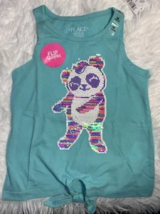 The Children's Place Girls Flip Sequin Panda Tie Front Knot Top XS-4 - Picture 1 of 7