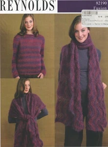 Reynolds Knitting Pattern 82190 Fusion Pullover & Wave Stole - Easy Knit - Picture 1 of 2