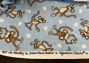 Bo the Monkey Blue Cotton Sewing Fabric Joan Pace Baker Oakhurst Textiles 42x44 - Picture 1 of 2