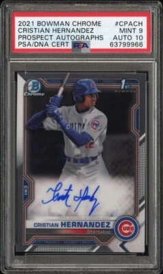 2021 Bowman Chrome Prospect Autograph Cristian Hernandez PSA 9/10 - Image 1 of 2