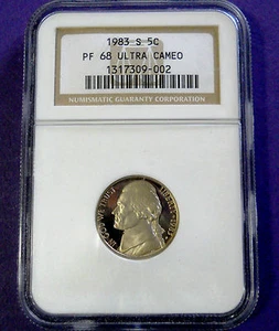 1983-S GEM PROOF JEFFERSON NICKEL- NGC GRADED PF-68 ULTRA CAMEO/FREE SHIPPING!! - Picture 1 of 2