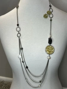 Lia Sophia “Mixed Emotions” X-Long Layer Necklace Silver Tone Shell Faux Pearl - Picture 1 of 6