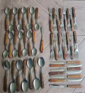 45 pc Regent Sherwood BROWN WOOD Stainless Japan Flatware  - Picture 1 of 5