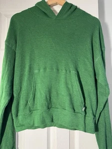 Aritzia TNA Waffle Knit Pullover Hoodie Sz S Kelly Green Dolman Sleeves Slouchy - Picture 1 of 6