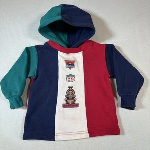 Vintage Oshkosh Baby B'Gosh Hoodie Jacke 24 Monate Zug Schiene Schiene Farbblock - Bild 1 von 7