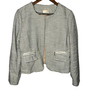 KENAR White Black Stripe Open Front Professional Blazer Jacket Women's Large - Picture 1 of 6