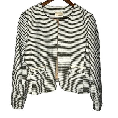 KENAR White Black Stripe Open Front Professional Blazer Jacket Women's Large - Image 1 of 4