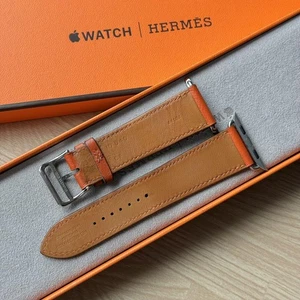 Bracelet Apple Watch Hermès Orange Epsom Cuir Compatible 42mm 44mm 45mm 46mm - Photo 1 sur 12