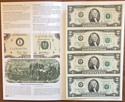 2003 Uncut Sheet of 4 $2 Dollar Bills Currency Bureau of Engraving & Printing 2 - Image 1 of 4