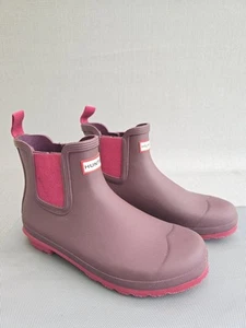 HUNTER Original waterproof Chelsea wellies ankle rain boots UK Size 9 in purple - Picture 1 of 17