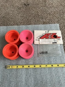 A&L Monster Truck Wheels F / R Orange Pink w rear wheel Nuts Vintage for Kyosho - Picture 1 of 12