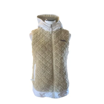 Jaqueta Colete Reversível Patagonia Los Gatos Feminina Bege Sherpa Forrada com Capuz (LEIA - Imagem 1 de 4