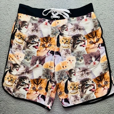 Bioworld Cat Print Swim Trunks Shorts Mens Large Kitten Pattern Polyester - Image 1 of 4