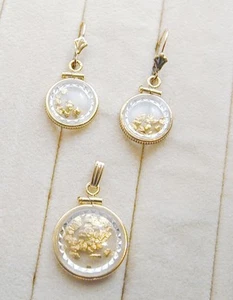 14k Gold Filled Natural Gold Nuggets Pendant & Pierced Earrings Set - Picture 1 of 8