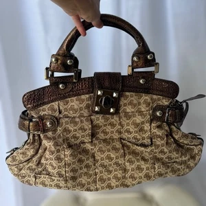 Vintage Y2K GUESS Monogram Shoulder Purse/Handbag Croc Embossed Brown VTG Retro - Picture 1 of 10