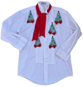 Vintage BMW Design Wearable Art Hand Painted Christmas Tuxedo Style Shirt Sz Med - Picture 1 of 7