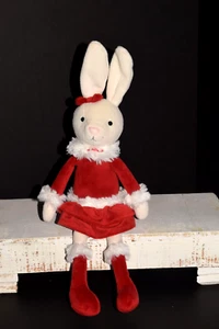 Jellycat London Bitsy Bunny Plush Rabbit Red Christmas Mrs. Claus Velvet Dress - Picture 1 of 12