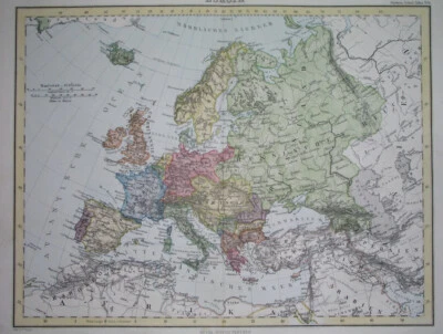 1882 ORIGINAL MAP EUROPE POLAND HUNGARY LITHUANIA BULGARIA GERMANY FRANCE SPAIN - Image 1 of 4