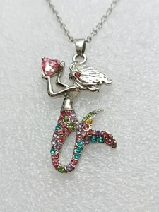 Filigrane Kette silberfarben Anhänger "Meerjungfrau " Strass/Bunt Modeschmuck - Bild 1 von 4