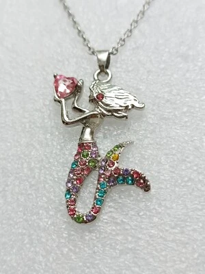 Filigrane Kette silberfarben Anhänger "Meerjungfrau " Strass/Bunt Modeschmuck - Bild 1 von 4