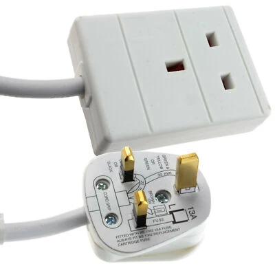 3m  Extension Cable 1Gang Single Way UK 13A Mains Power Socket Lead White - Image 1 of 4