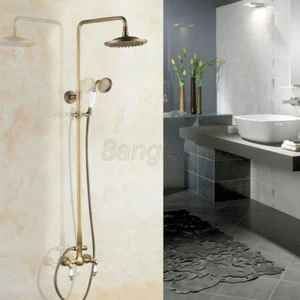 Antique Brass Rain Shower Faucet Set W/ Hand Shower Dual Ceramic Handles 8an108 - Picture 1 of 8