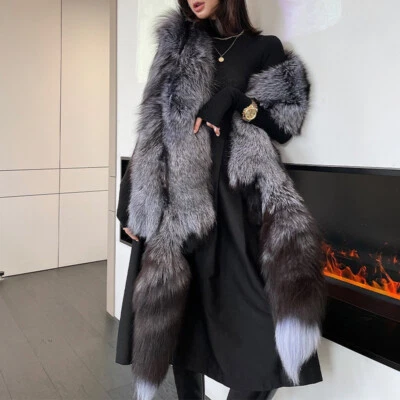 Women's Whole Pelt Real Silver Fox Fur Shawl Scarf Cape Wrap Collar Neck Warmer - Image 1 of 4