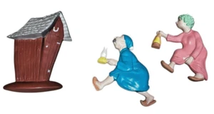 Vintage Arnels Race To The Outhouse 3 Piece Ceramic Set Outhouse Man Lady - Picture 1 of 9