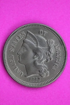 High Grade 1868 Three 3 Cent Nickel Coin Guaranteed Authentic & Genuine 1084 - Image 1 of 3