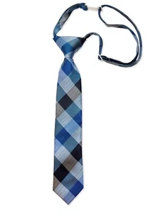 RINGMAETERS NECK Tie, Tied Eternity Blue Plaid Boys 15'' ADJUSTABLE CLIP AGES 4+ - Picture 1 of 2