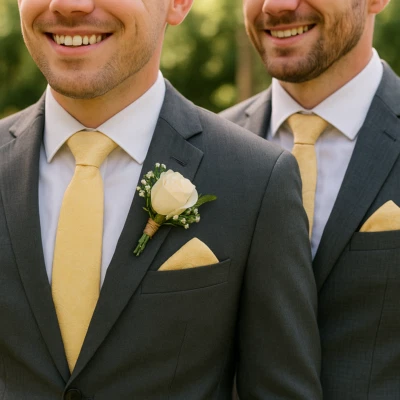 Champagne Mens Tie Cream Light Gold Ivory Silky Floral Pocket Square Hanky Beige - image 1 of 2