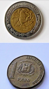 1992 Padre de la Patria Dominican Republic Peso & 2005 Mexico $ 2 Bi Metallic - Picture 1 of 7