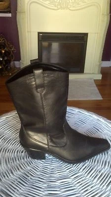 Markon (Dole)  Black Leather Western/Cowboy Boots Stitch Design Size 7.5 (NEW) - Image 1 of 4