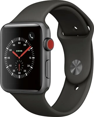 Apple Smart Watch 3 38mm Space Gray Case Blk Sport Band MR2W2LL/A GPS + Cellular - Image 1 of 4