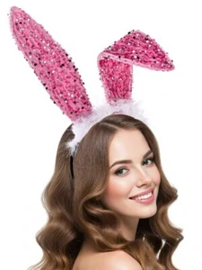 Bunny Ears Headband Fluffy Rabbit Hair bands Sequins Long Ears Prom Cosplay H... - Picture 1 of 7