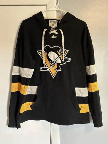Pittsburgh Penguins Hoodie Mens M Lace Up CCM Vintage Apparel NHL Sweatshirt Cover